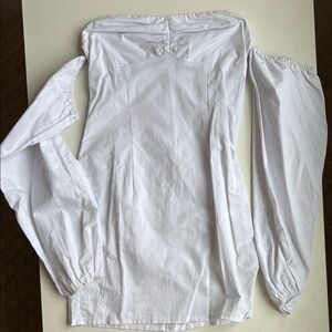 PrettyLittleThing White Off-Shoulder Puff Sleeve Mini Dress